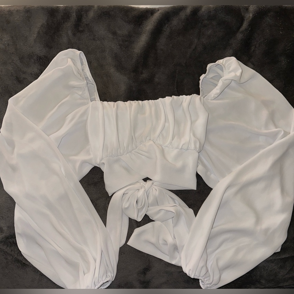White Cropped Long Sleeve Top